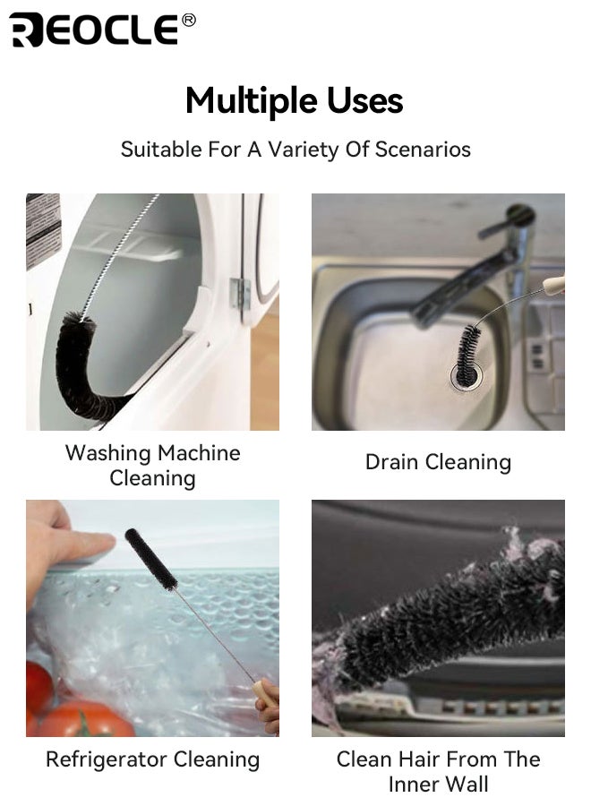 ريوكل طقم مكون من 4 قطع لتنظيف فتحات مجفف الملابس، يشمل فرشاة لإزالة الوبر، وفرشاة مرنة للزوايا، وفرشاة غسالة الملابس، أدوات تنظيف متعددة الاستخدامات مثالية لغرفة الغسيل - Image 4