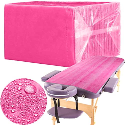 Breling 100 Pieces 31 5 x 71 Inch Disposable Bed Sheets Massage Table Sheets Nonwoven Spa Fabric Waterproof Bed Cover Oil Proof Breathable Accessories for Spa Beauty Salon Hotels TattoPink