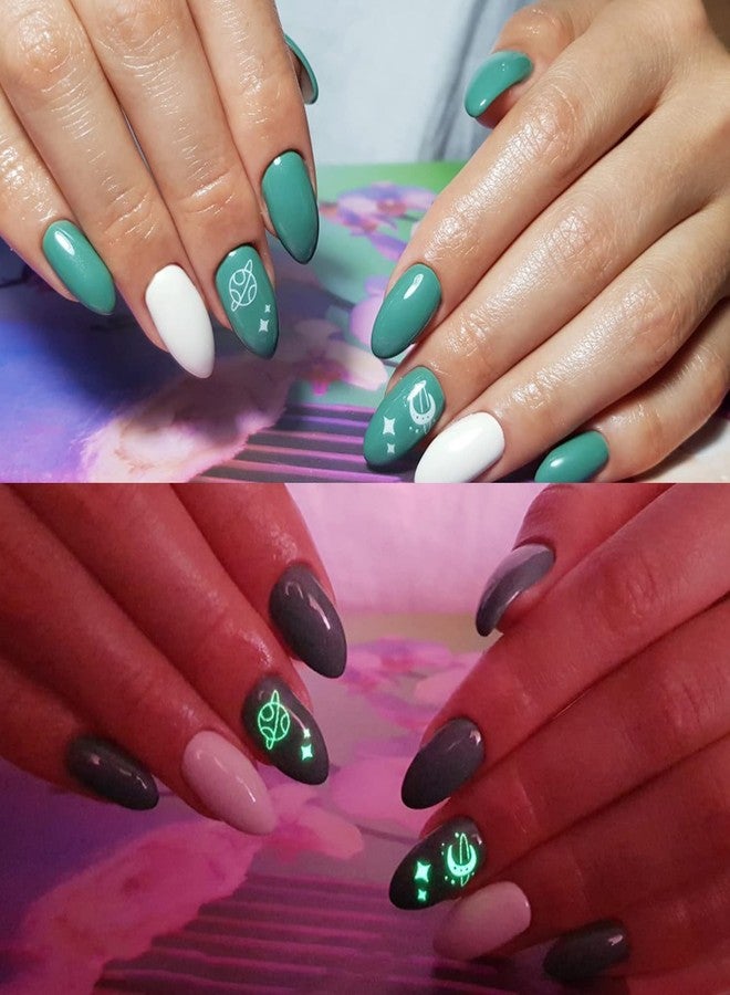 Vezocim Luminous Nail Art Stickers, 3D Sun Moon Stars Love Heart Nail Self-Adhesive Sticker Designs, Glow In The Dark Nail Transfer Decals Supplies for Women Girls Manicure Decorations, Fluorescent Nail Decal - Image 2