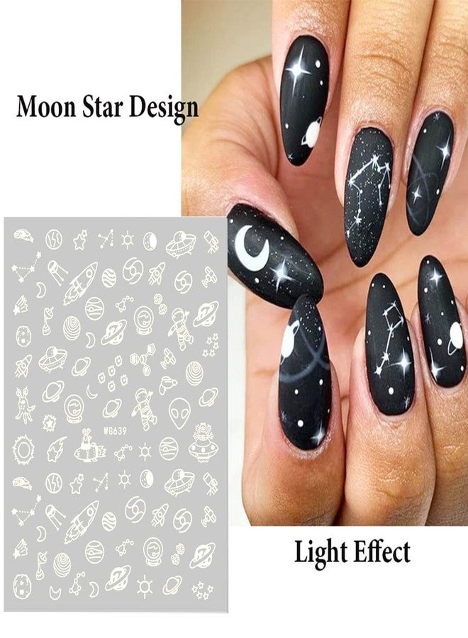 Vezocim Luminous Nail Art Stickers, 3D Sun Moon Stars Love Heart Nail Self-Adhesive Sticker Designs, Glow In The Dark Nail Transfer Decals Supplies for Women Girls Manicure Decorations, Fluorescent Nail Decal - Image 3