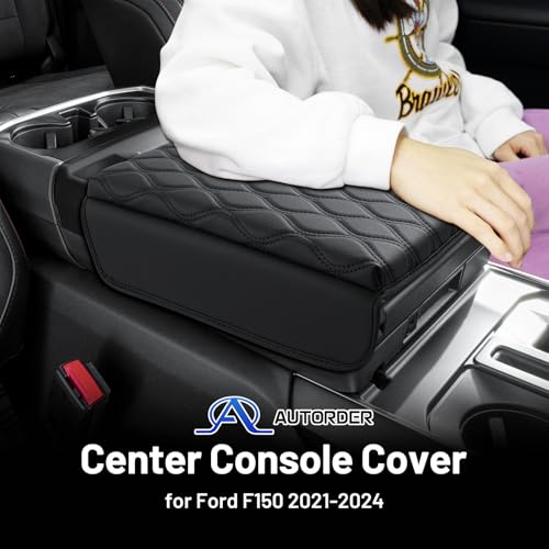 Autorder غطاء كونسول مركزي من أوتوردير لسيارة فورد F150 2021 2022 2023 2024 2025، غطاء وسادة مسند الذراع من جلد نابا، أغطية كونسول وسطية، وسادة كونسول F150، مضادة للخدش - Image 2