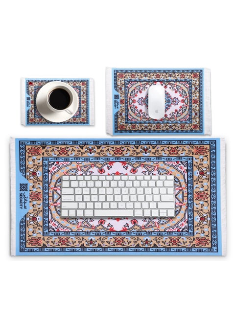 GEOMETRIC SHAPES Office Rug Set: 3-Piece, Non-Slip, Ultra-Soft, Authentic Northen Style Durable quality Desktop Mat Set , Size 39x70 cm ( 1 Piece ) 18x26 cm ( 1 Piece ) 9x13 cm ( 1 Piece ) Multi Purpose Table Mat
