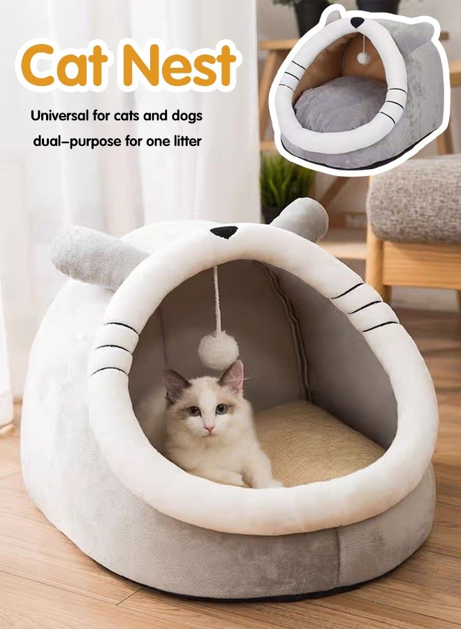 Generic Cat Bed Semi-Enclosed Cat Mattress Removable Washable Cat House Indoor Warm Comfortable Pet Cat Bed Pet Nest Pet Mattress Cat Mattress, Dome Pad Soft Sleep （L）  - Image 1
