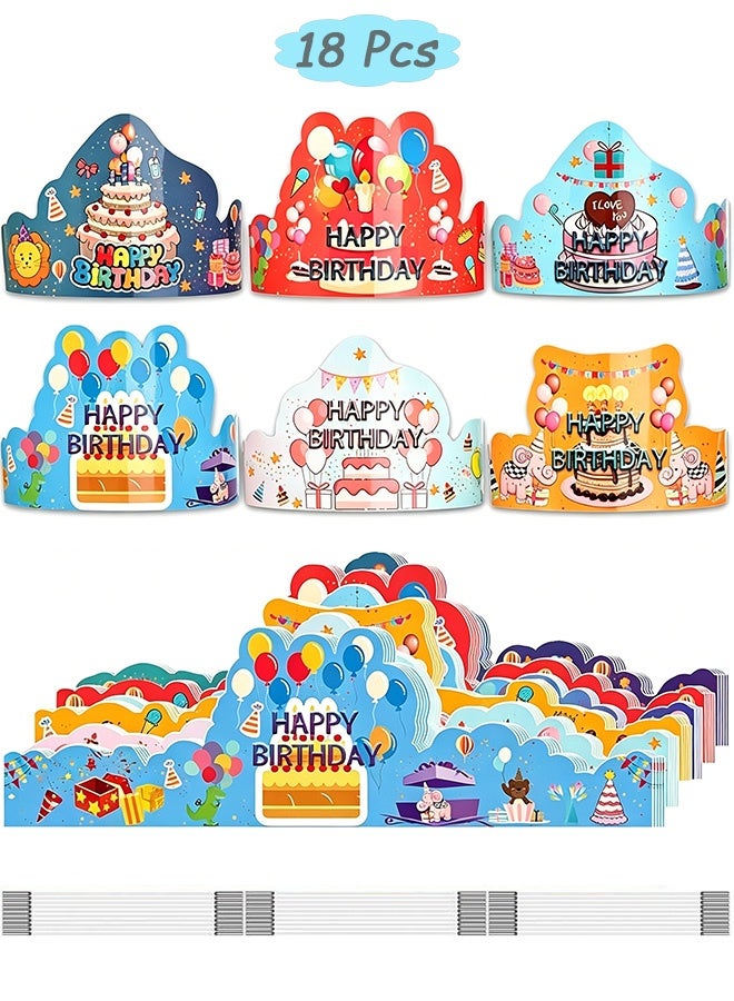 GD 18 Pcsc Birthday Paper Hats with Adjustable Elastic Band for Kids - Reusable DIY Birthday Crowns for Games Crafts & Celebrations, Classroom Birthday Party Supplies - Image 1