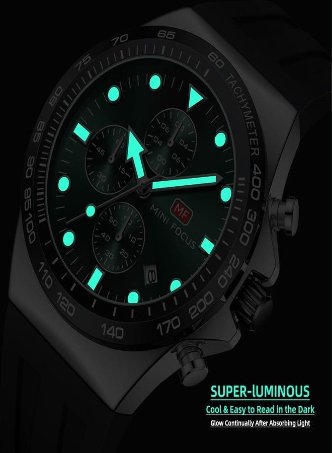 MF MINI FOCUS Men Watches Business Sport Wrist Watch (Chronograph/Waterproof/Luminous/Calendar) Silicon Band Fashion Casual Watches for Men(Green) - Image 4