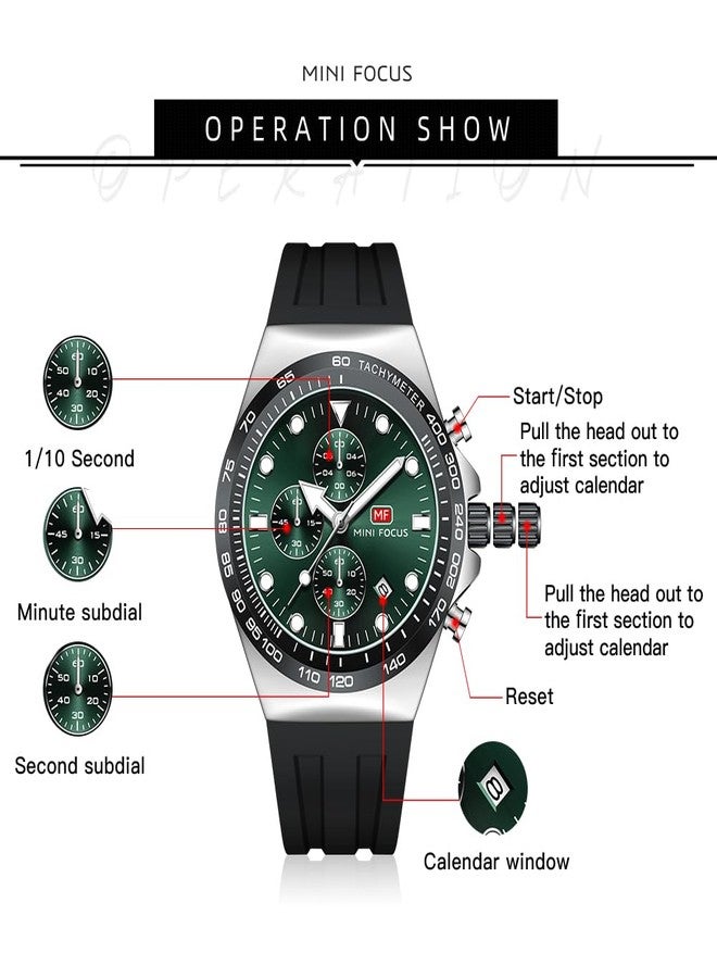 MF MINI FOCUS Men Watches Business Sport Wrist Watch (Chronograph/Waterproof/Luminous/Calendar) Silicon Band Fashion Casual Watches for Men(Green) - Image 5