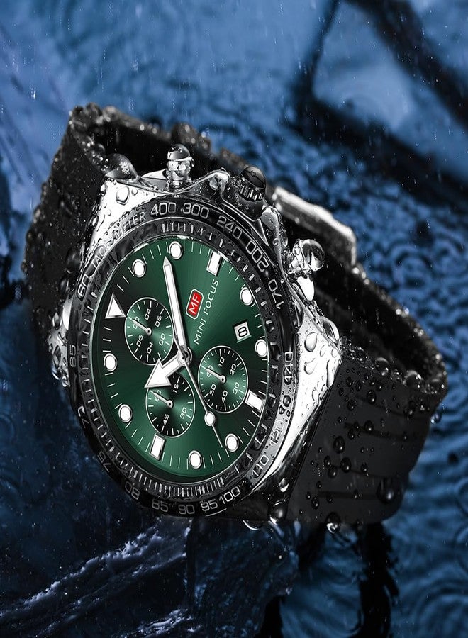 MF MINI FOCUS Men Watches Business Sport Wrist Watch (Chronograph/Waterproof/Luminous/Calendar) Silicon Band Fashion Casual Watches for Men(Green) - Image 2