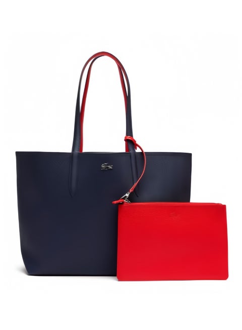 حقيبة يد نسائية لاكوست بطبقتين ذات سعة كبيرة، متعددة الوظائف وعصرية، باللونين الأزرق الداكن والأحمر