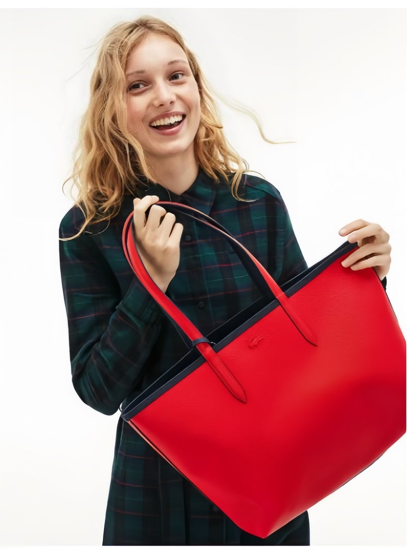 لاكوست حقيبة يد نسائية لاكوست بطبقتين ذات سعة كبيرة، متعددة الوظائف وعصرية، باللونين الأزرق الداكن والأحمر - Image 2