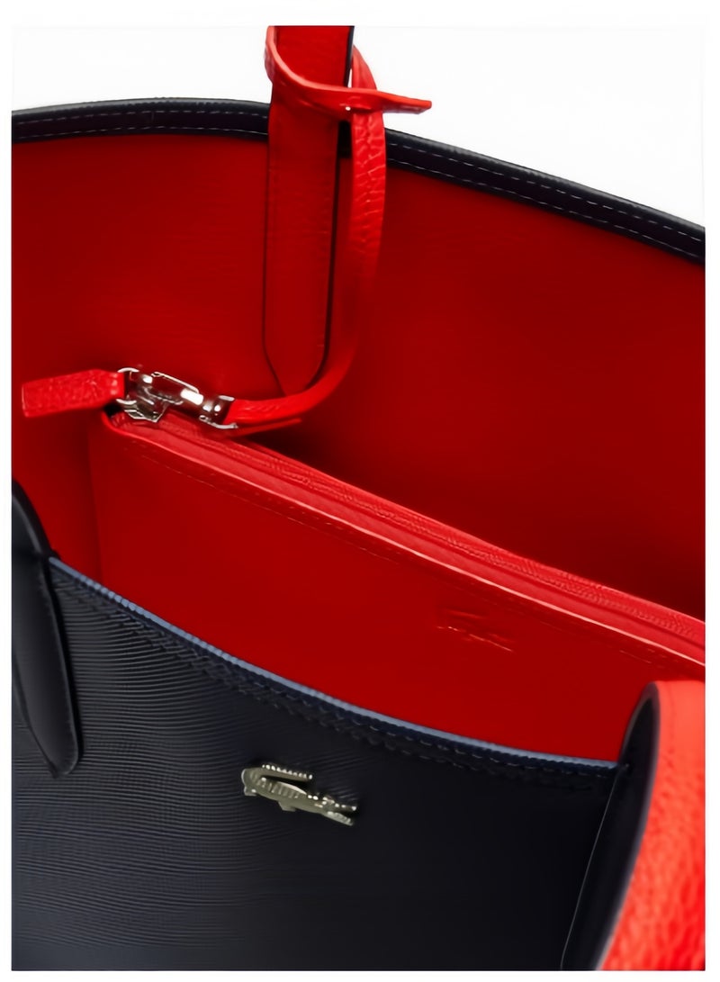 لاكوست حقيبة يد نسائية لاكوست بطبقتين ذات سعة كبيرة، متعددة الوظائف وعصرية، باللونين الأزرق الداكن والأحمر - Image 5