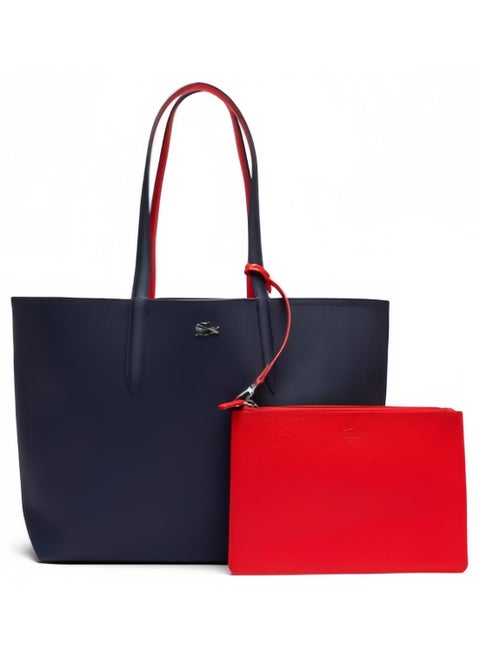 Lacoste Women's Double sided Two tone Large Capacity Handbag, Fashionable Multi functional, Drak Blue and Red