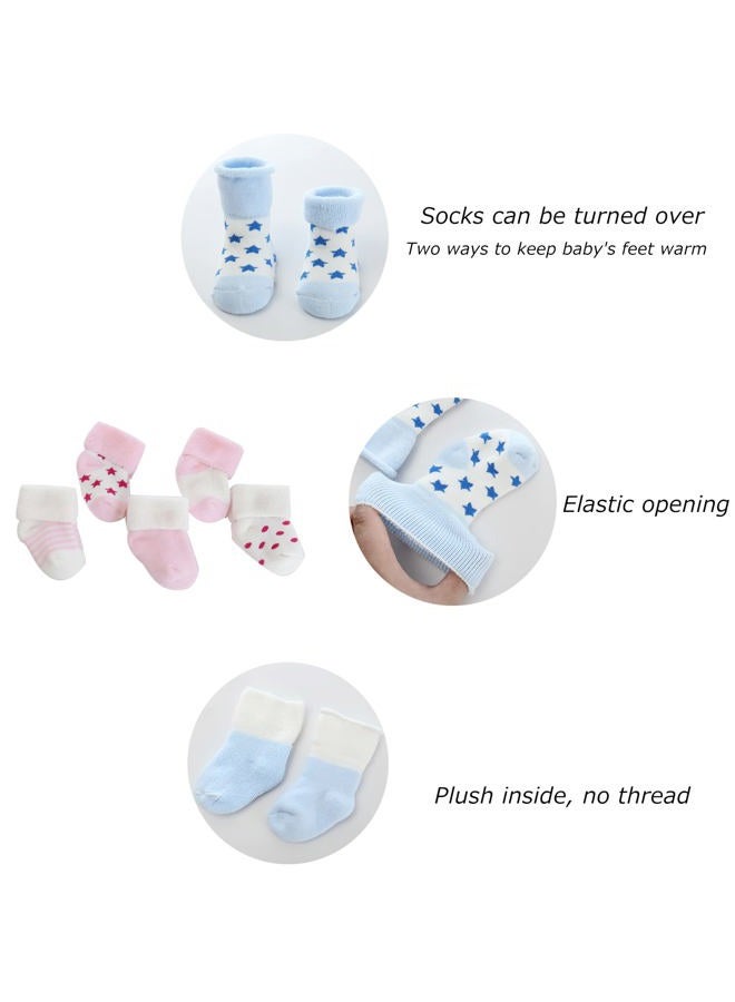 MAMIMAKA Baby Girls Caps Mittens and Thick Warm Socks Cotton Newborn Essentials Accessories (Hats+Gloves+Terry Socks),0-6 Months - Image 2