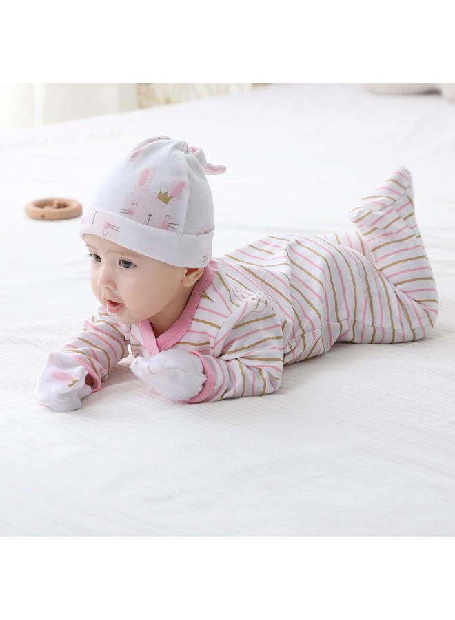MAMIMAKA Baby Girls Caps Mittens and Thick Warm Socks Cotton Newborn Essentials Accessories (Hats+Gloves+Terry Socks),0-6 Months - Image 5