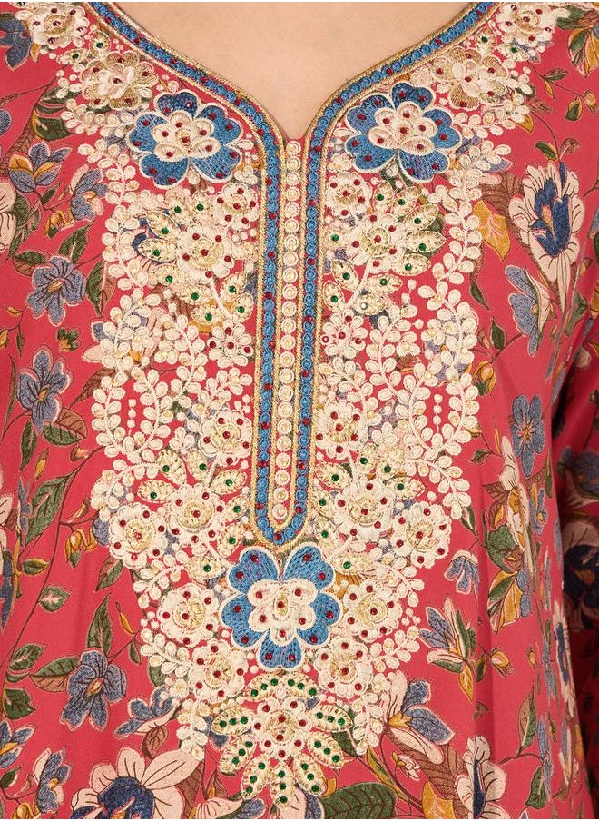Maxim Creation Floral Print Rayon Mukhawar Jalabiya with Handwork by Styli  - Image 3