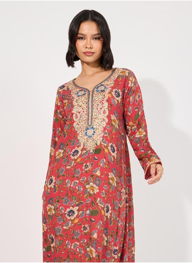 Maxim Creation Floral Print Rayon Mukhawar Jalabiya with Handwork by Styli  - Image 5