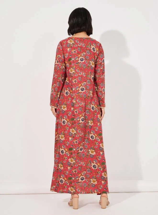 Maxim Creation Floral Print Rayon Mukhawar Jalabiya with Handwork by Styli