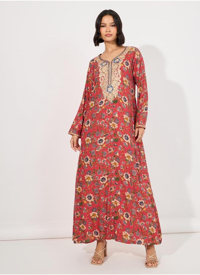 Maxim Creation Floral Print Rayon Mukhawar Jalabiya with Handwork by Styli  - Image 4