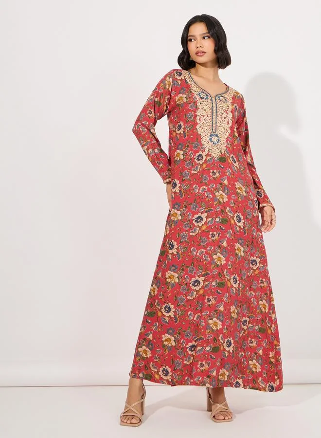 تايك تو جلابية مخوار بطبعة زهور وأكمام طويلة