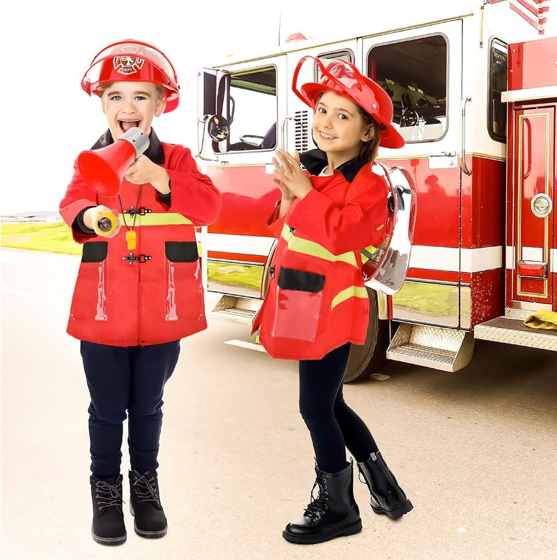 deAO Fireman Costume for Kids 13 Pcs Fire Fighter with Toys Accessories Set with Washable Storage and Extinguisher Kids Fireman Dress Up Clothes Pretend Play Toy Birthday Gifts for Boys Girls - Image 5
