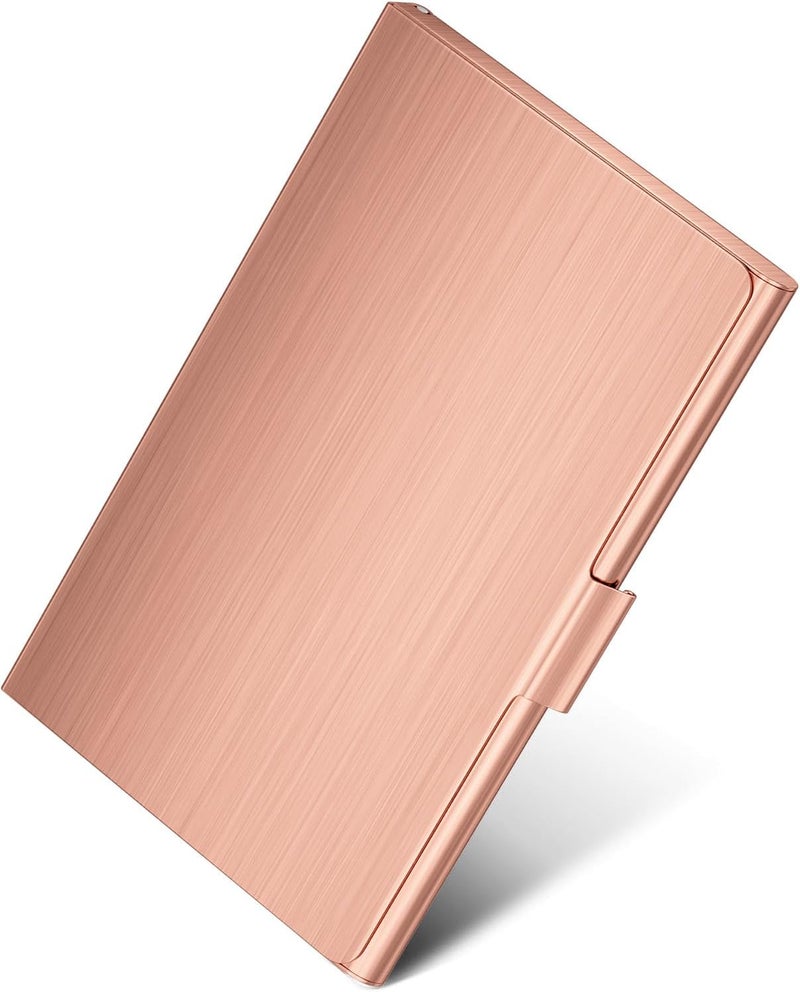 MaxGear Metal Business Card Holder for Men & Women, Professional Stainless Steel Card Case for Business Cards, Slim Purse Name Cards Holders Wallet with Interior Lining, Buckle Style Shut, Rose Gold - Image 1