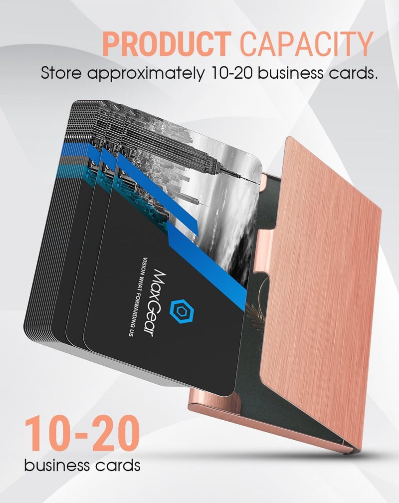 MaxGear Metal Business Card Holder for Men & Women, Professional Stainless Steel Card Case for Business Cards, Slim Purse Name Cards Holders Wallet with Interior Lining, Buckle Style Shut, Rose Gold - Image 3