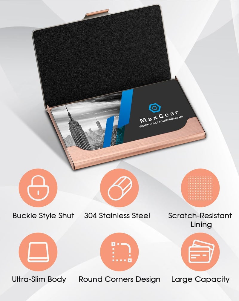MaxGear Metal Business Card Holder for Men & Women, Professional Stainless Steel Card Case for Business Cards, Slim Purse Name Cards Holders Wallet with Interior Lining, Buckle Style Shut, Rose Gold - Image 4