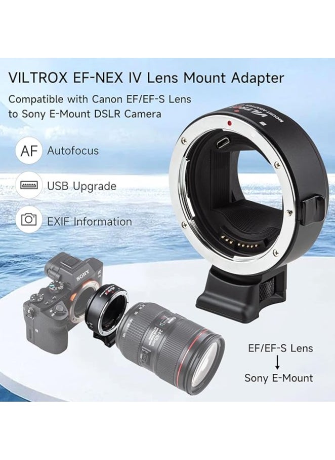 فيلتروكس - VILTROX EF-NEX IV محول تركيب العدسة CDAF/PDAF مع التحكم في الفتحة EXIF ​​محول التركيز التلقائي لنقل عدسة Canon EF/EF-S إلى Sony A9 A7RIII A7RII A7III A7II A6300 A6500 E-Mount Cameras - Image 1