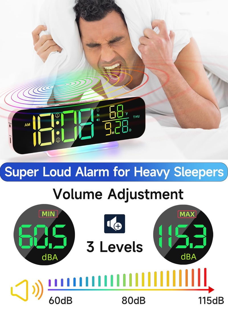 SYOSI منبه صاخب يهتز للبالغين من ذوي النوم الثقيل مع جهاز اهتزاز للسرير، منبه رقمي صاخب جداً مع ضوء ليلي RGB، شاشة كبيرة، منبه لكبار السن والمعاقين سمعياً - Image 2