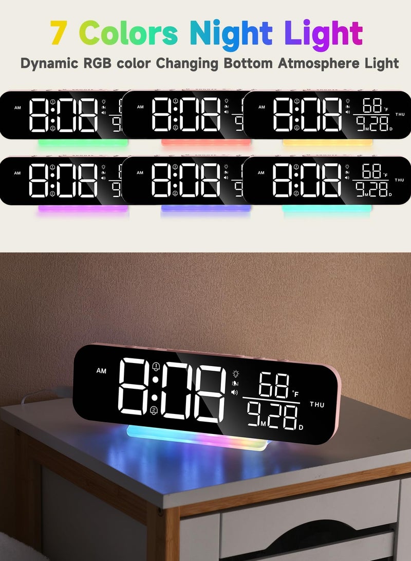 SYOSI منبه صاخب يهتز للبالغين من ذوي النوم الثقيل مع جهاز اهتزاز للسرير، منبه رقمي صاخب جداً مع ضوء ليلي RGB، شاشة كبيرة، منبه لكبار السن والمعاقين سمعياً - Image 3