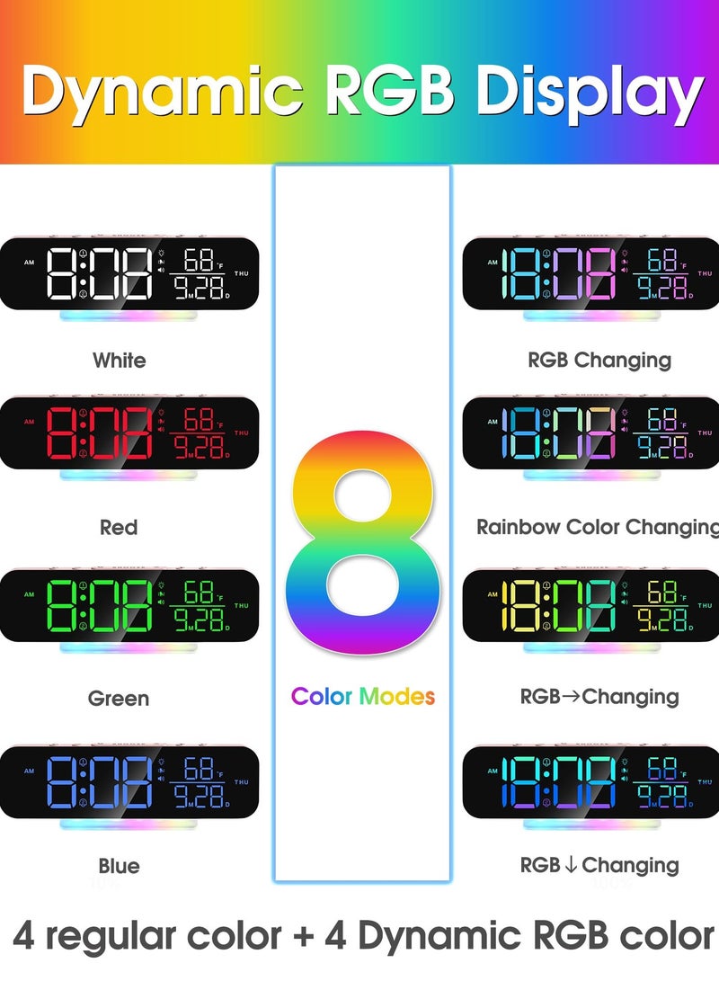 SYOSI منبه صاخب يهتز للبالغين من ذوي النوم الثقيل مع جهاز اهتزاز للسرير، منبه رقمي صاخب جداً مع ضوء ليلي RGB، شاشة كبيرة، منبه لكبار السن والمعاقين سمعياً - Image 4