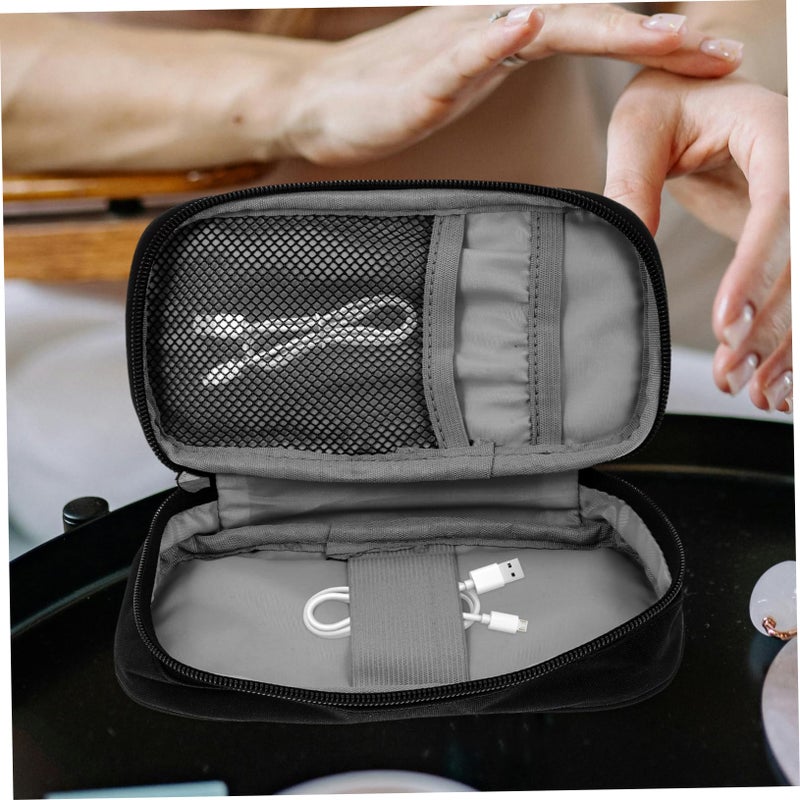 Portable Electronic Organizer Bag Cable Storage Pouch Zipper Design Black - Image 5