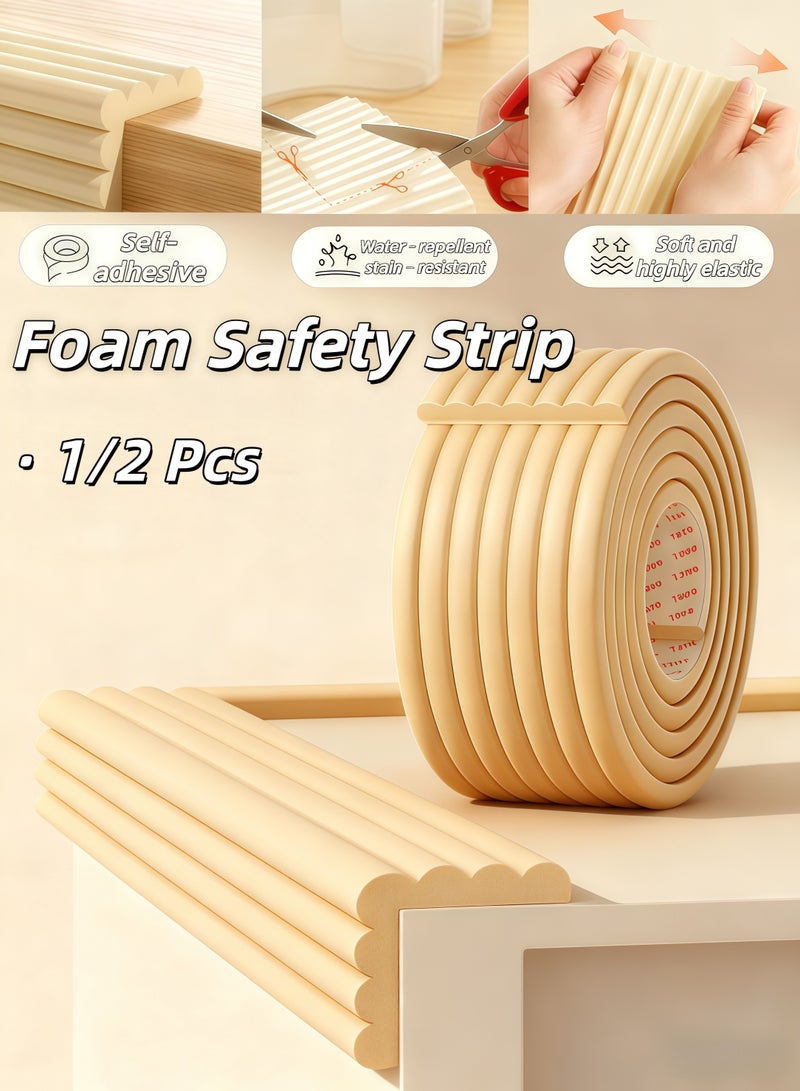 شو وو شرائط أمان من الفوم للأطفال الرضع، واقي حواف ذاتي اللصق، شريط مضاد للتصادم على شكل حرف W للأطفال، واقيات مضادة للصدمات، حماية من الزوايا الحادة للطاولة والكرسي والجدار، نصف قطعة شريط حماية حافة أمان بطول 2 متر، أوسع وأكثر سمكًا للطاولة والأثاث والحواف الحادة والطاولة الزجاجية (بيج) - Image 1