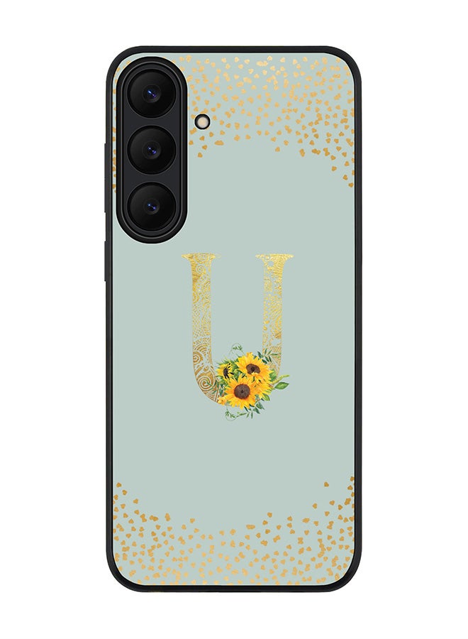 Stylizedd For Samsung Galaxy S25 FE Case,Slim fit Camera Protection, Shockproof Thin Phone cover  - Custom Floral Monogram - U  (Light Grey )