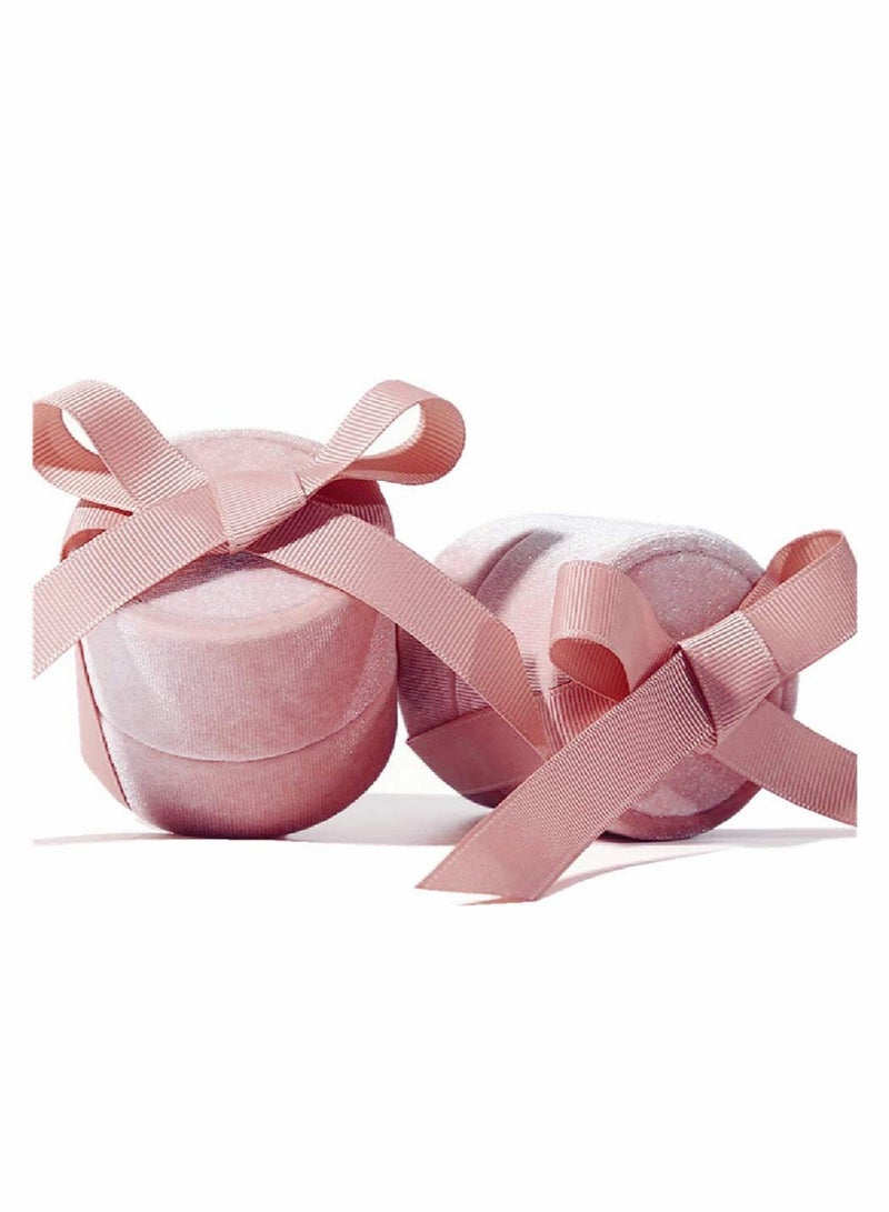 KASTWAVE Pink Velvet Ring Bowknot Jewelry Box, 2 Pieces Vintage Round Jewelry Box, Gift Box, Earring Box for Proposal, Engagement, Wedding, Ceremony  - Image 1