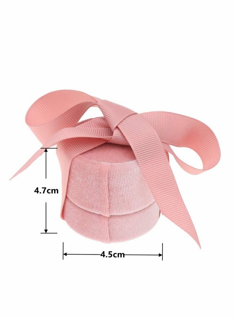 KASTWAVE Pink Velvet Ring Bowknot Jewelry Box, 2 Pieces Vintage Round Jewelry Box, Gift Box, Earring Box for Proposal, Engagement, Wedding, Ceremony  - Image 2