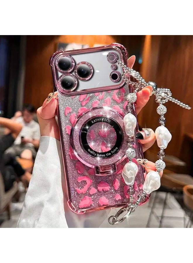 Silvery Leopard Glitter Magnetic Cover Case for iPhone 13 Pro - Image 3