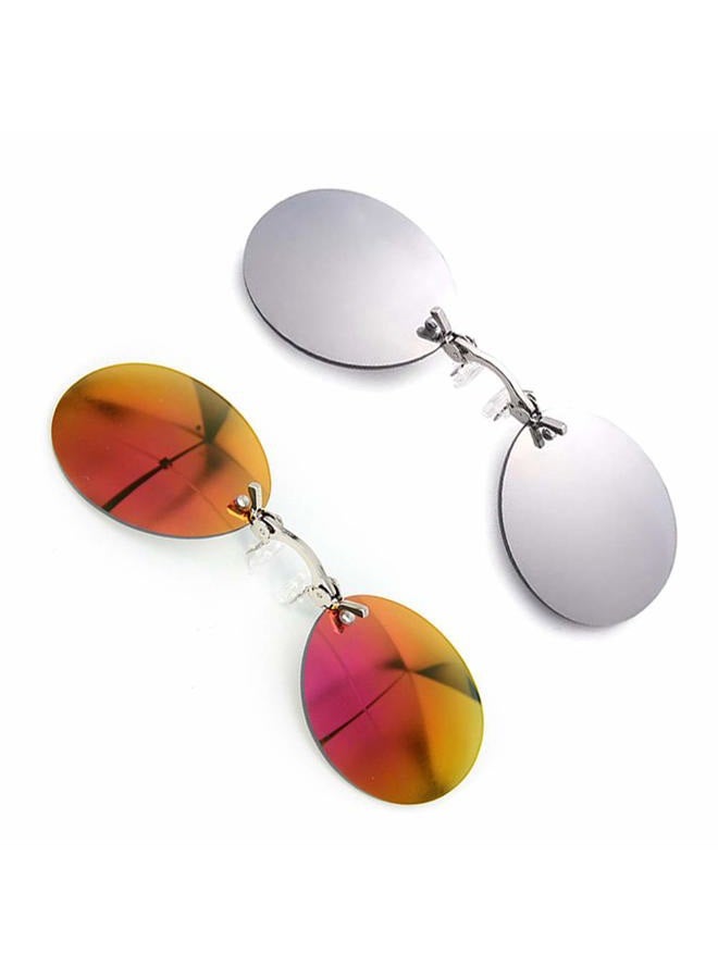 2 Pack Retro Round Clip On Nose glasses Matrix Morpheus Movie rimless sunglasses (2 Pack, Red Silver)