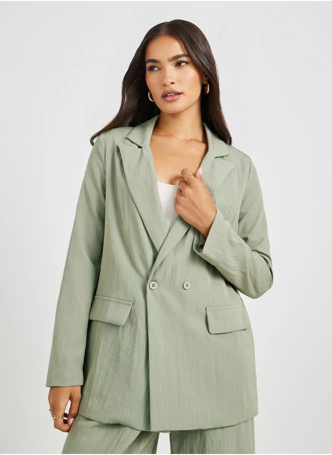 ستايلي Styli Notch Lapel Oversized Regular Length Double Breasted Blazer