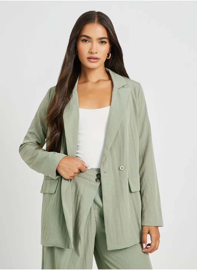 ستايلي Styli Notch Lapel Oversized Regular Length Double Breasted Blazer