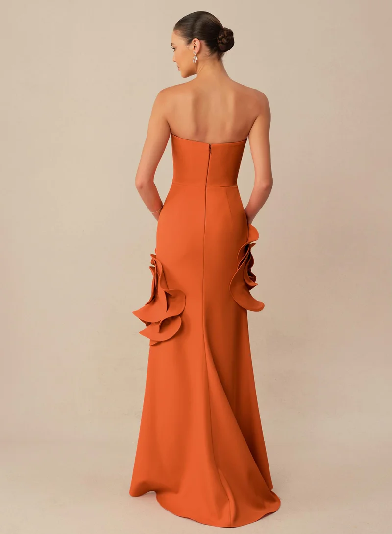 Sunfere  Moment in Bloom Orange Floral Applique Strapless Maxi Dress for Women | Best Price UAE