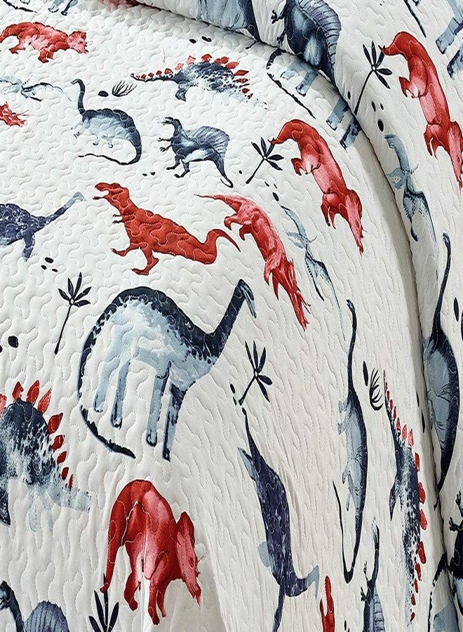 Kids Zone Collection Bedspread Coverlet Kids/Teens Dinosaur Rhino Ancient White Blue Red New # Dinosaur One (Twin) - Image 2