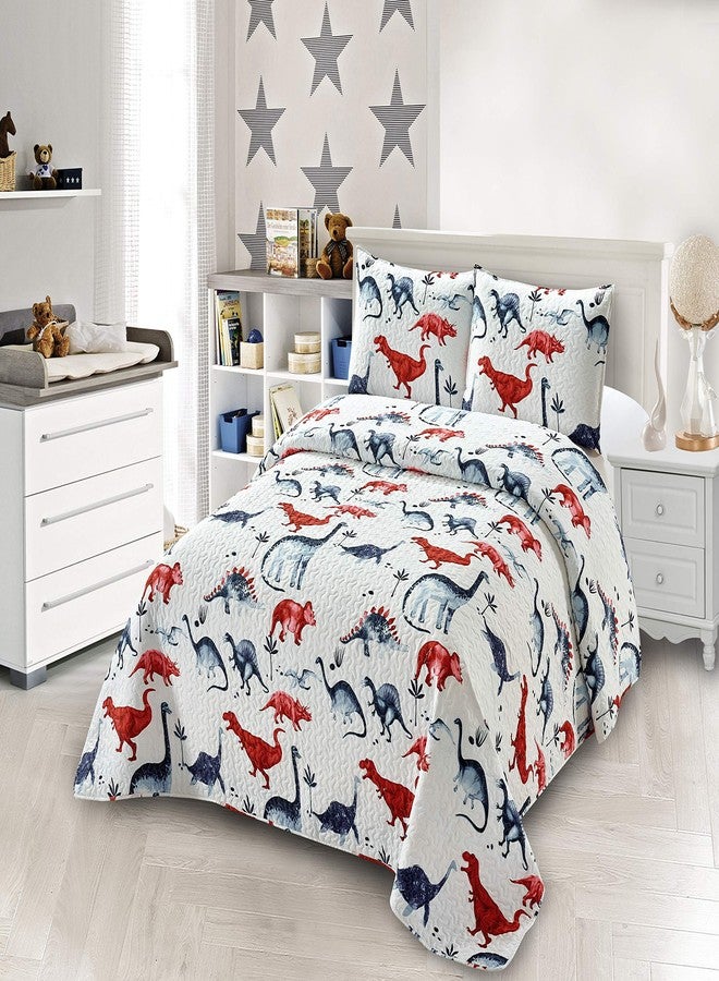 Kids Zone Collection Bedspread Coverlet Kids/Teens Dinosaur Rhino Ancient White Blue Red New # Dinosaur One (Twin) - Image 1