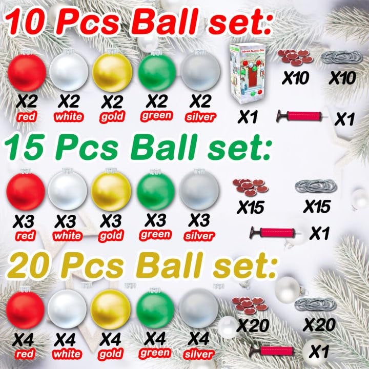 YHFUISK 10 PCS Outdoor Decorations 11 Inch Inflatable Christmas Balls Festive Ornaments for Front Door Yard with Pump Red Green White Gold Silver - Image 3