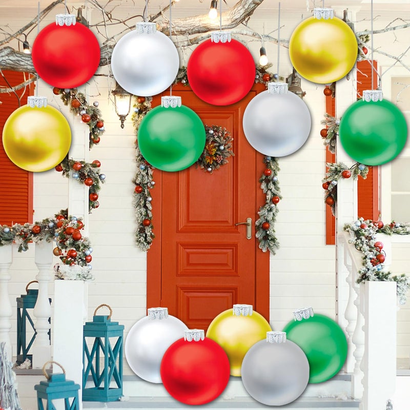YHFUISK 10 PCS Outdoor Decorations 11 Inch Inflatable Christmas Balls Festive Ornaments for Front Door Yard with Pump Red Green White Gold Silver - Image 2