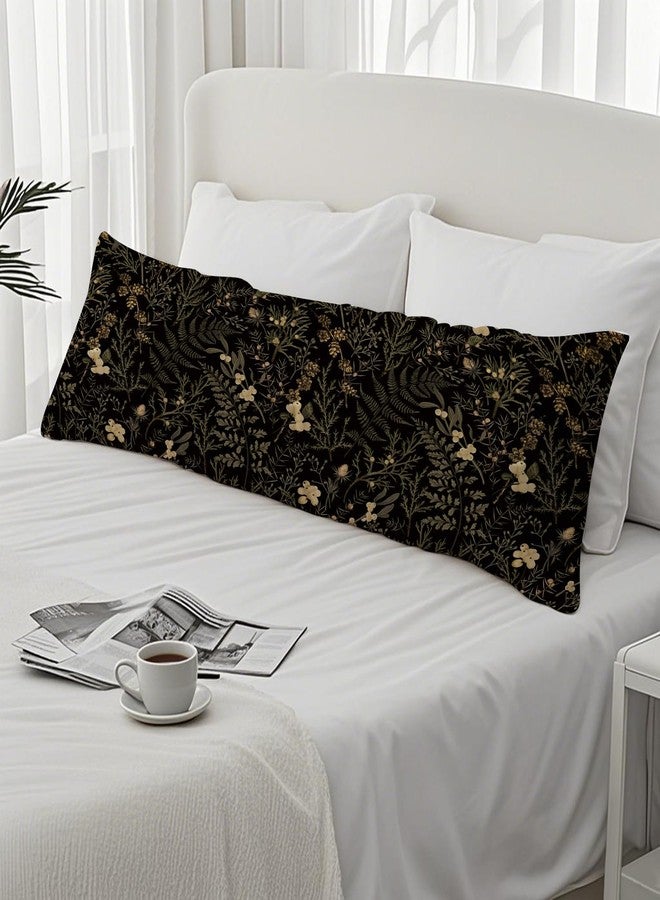 PIUD Moody Floral Botanical 20x54 Body Pillow Cover, Dark Aesthetic Room Decor, Rustic Dark Cottagecore Gold Plants Flower Botanical Decorative Long Body Pillow Cases for Bed Couch - Image 4