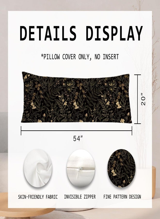 PIUD Moody Floral Botanical 20x54 Body Pillow Cover, Dark Aesthetic Room Decor, Rustic Dark Cottagecore Gold Plants Flower Botanical Decorative Long Body Pillow Cases for Bed Couch - Image 2