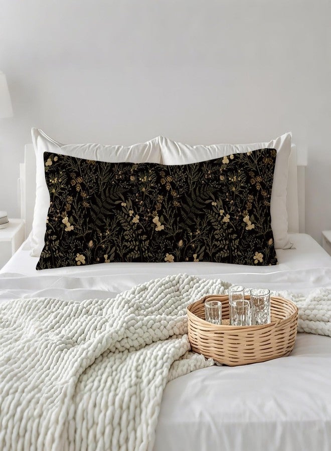 PIUD Moody Floral Botanical 20x54 Body Pillow Cover, Dark Aesthetic Room Decor, Rustic Dark Cottagecore Gold Plants Flower Botanical Decorative Long Body Pillow Cases for Bed Couch - Image 3