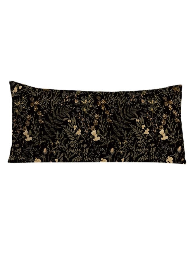 PIUD Moody Floral Botanical 20x54 Body Pillow Cover, Dark Aesthetic Room Decor, Rustic Dark Cottagecore Gold Plants Flower Botanical Decorative Long Body Pillow Cases for Bed Couch - Image 1