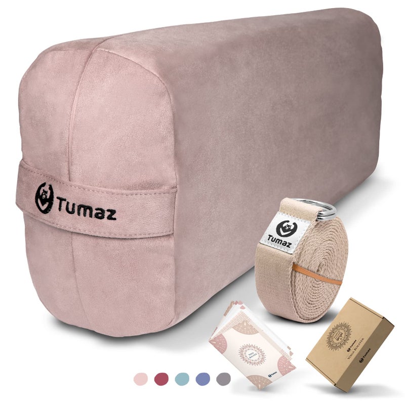 Tumaz Yoga Bolster Set  Rectangular Yoga Bolster Pillow for Restorative Yoga Soft Meditation Pillow with Carry Handle and 8Feet Yoga Strap Machine Washable Cover