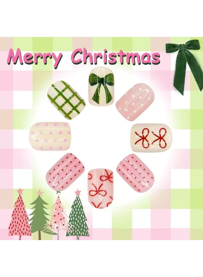 جوسكوين 24 قطعة من الأظافر الصناعية القابلة للضغط، إصدار محدود لعيد الميلاد، أظافر قصيرة مربعة قابلة للارتداء، تصميم على شكل فيونكة، توت هولي وبولكا دوت، أظافر أكريليك مع مجموعة لاصقة. - Image 3